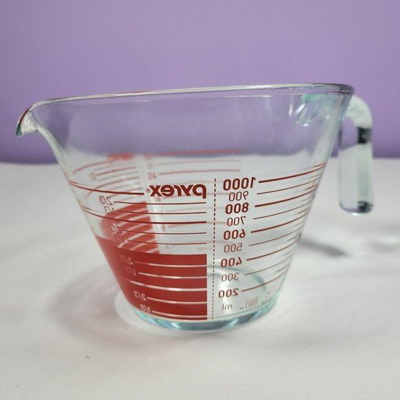 Vtg Pyrex 4-Cup 32oz 1Qt Glass Cone Shape Measuring Cup Red Reverse Letters #11 - Picture 1 of 9